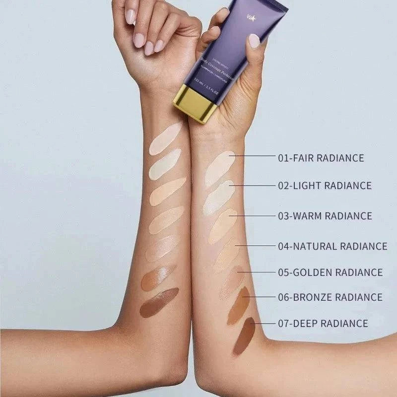 Aureza Blend Cosmetics waterproof body concealer for legs and body, covering scars, spots, varicose veins, and tattoos.