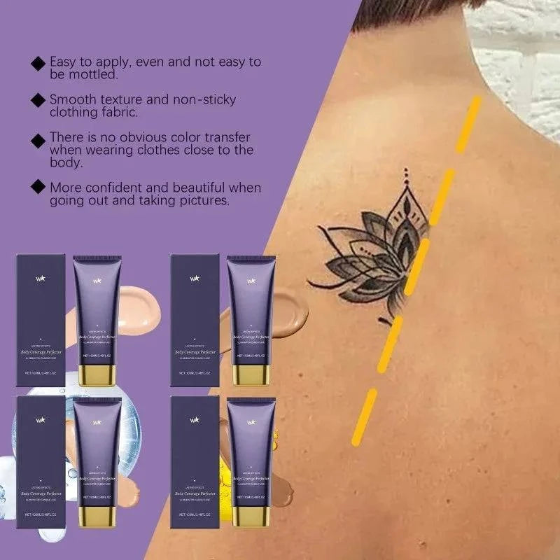 Aqua waterproof body concealer by Blend Cosmetics covers scars, spots, varicose veins, and tattoos on legs and body.