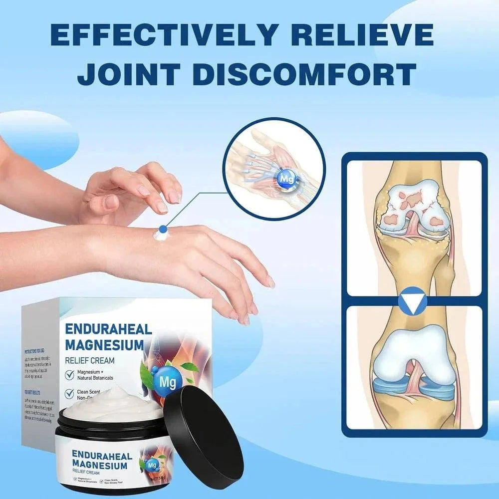 Two tubes of Aurenza Shop Timilk EnduraHeal Magnesium Relief Cream for joint and bone pain relief, displayed side by side.