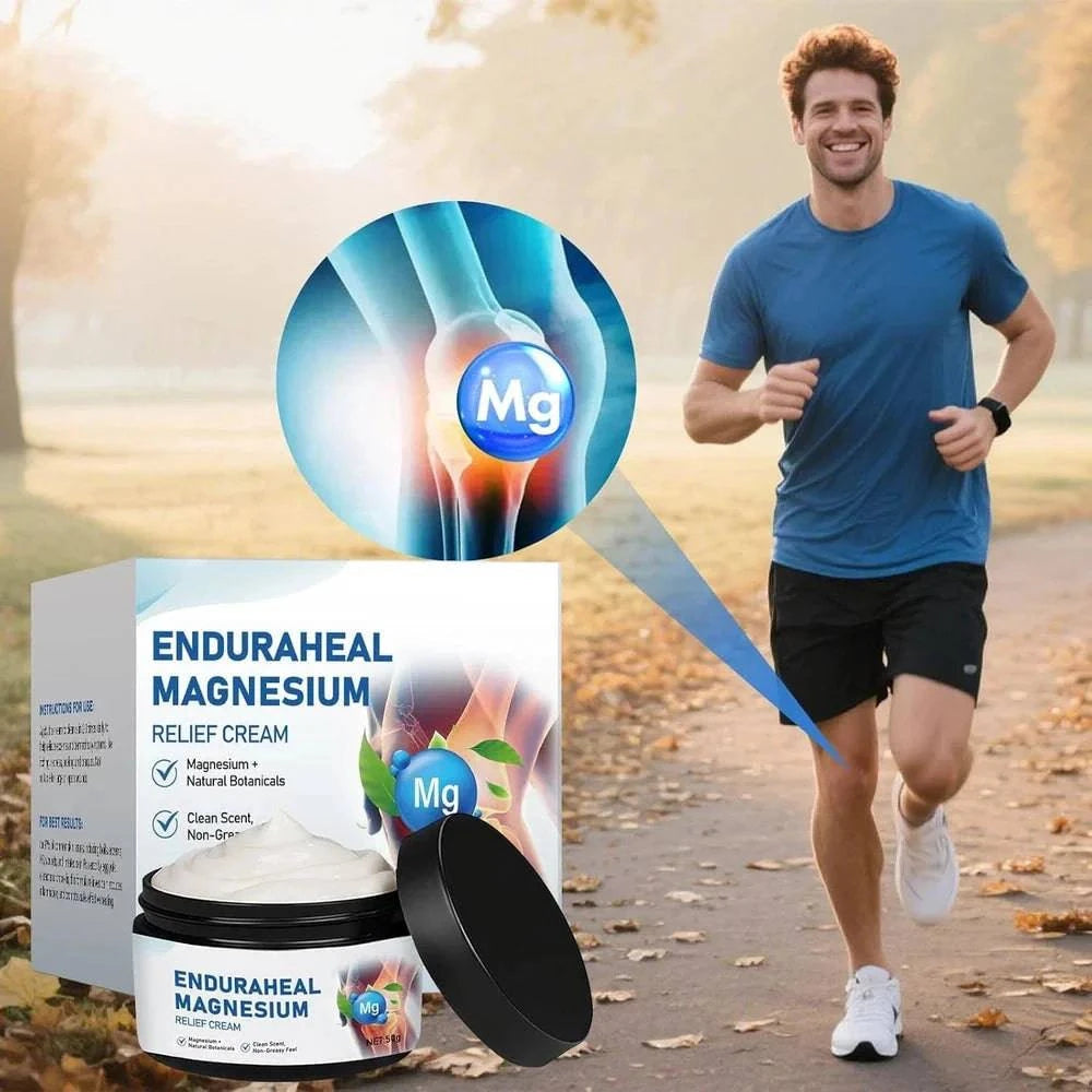 Two tubes of Aurenza Shop Timilk EnduraHeal Magnesium Relief Cream for joint and bone pain relief, displayed side by side.