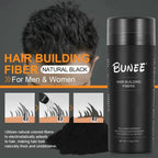 Aurenza Shop BUNEE Hair Fibers 27.5g natural thickening powder for thinning hair, shown in a container with hair fibers.