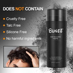 Aurenza Shop BUNEE Hair Fibers 27.5g natural thickening powder for thinning hair, showing the fiber application on hair.