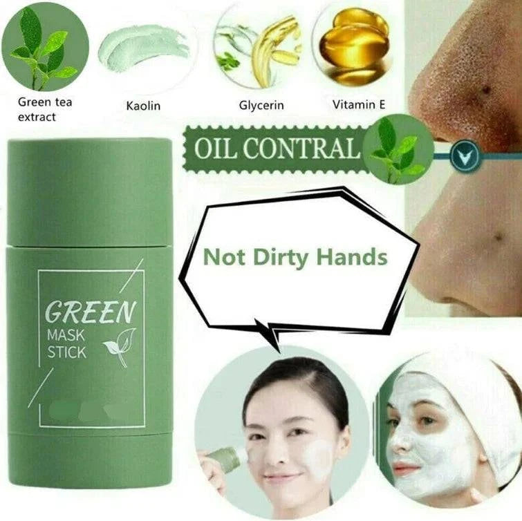 Green Aurenza Shop clay face mask stick for deep cleansing, blackhead removal, and purifying facial treatment.