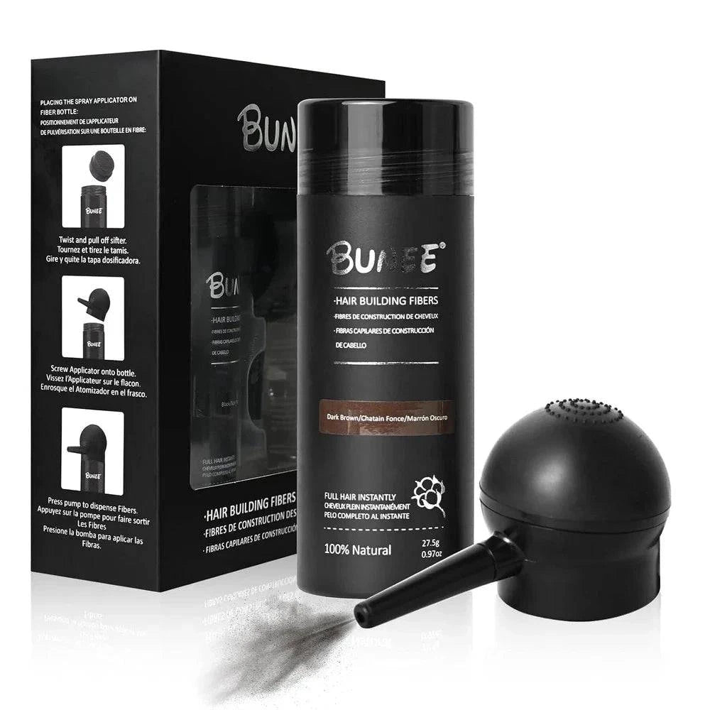 Aurenza Shop hair building fibers kit for thinning hair, featuring natural fibers for men and women to enhance hair density.