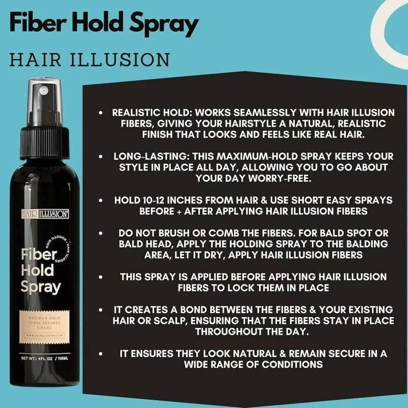 Aurenza Hair Illusion 100% real hair fibers combo with fibers, hold spray, water spray, and applicator for thickening hair.