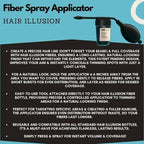 Aurenza Hair Illusion 100% real hair fibers combo with fibers, hold spray, water spray, and app interface for hair enhancement.