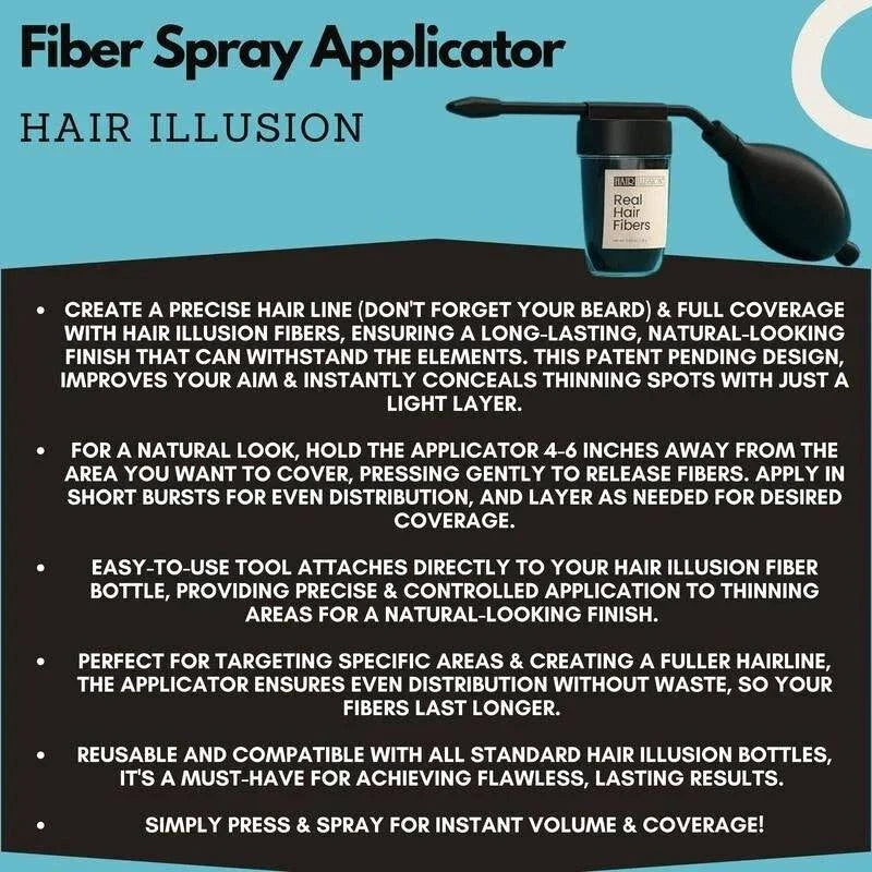 Aurenza Hair Illusion 100% real hair fibers combo with fibers, hold spray, water spray, and app interface for hair enhancement.