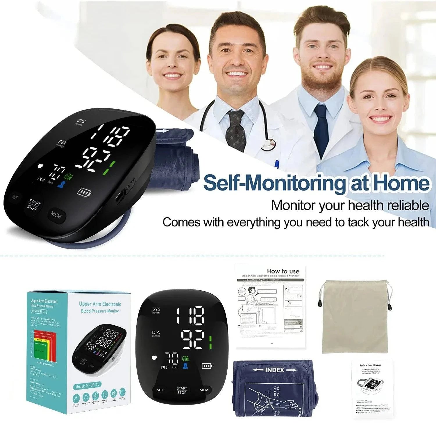 Aureza Shop Kingclinic digital arm blood pressure monitor with LED display, portable and electronic for accurate home blood pressure readings.
