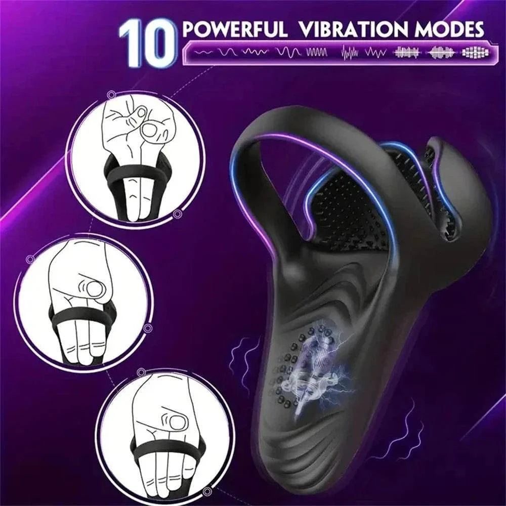 Men's silicone ring electric resonance massager from Aurenza Shop, showing the sleek, flexible silicone design and control buttons.