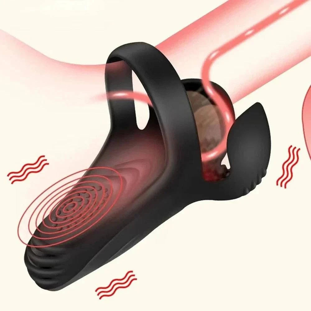 Mens silicone ring resonating electric massager by Aurenza Shop, showing the sleek black silicone ring with textured design.