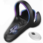 Black men's silicone ring electric massager with remote control, designed by Aurenza Shop for resonance and relaxation.
