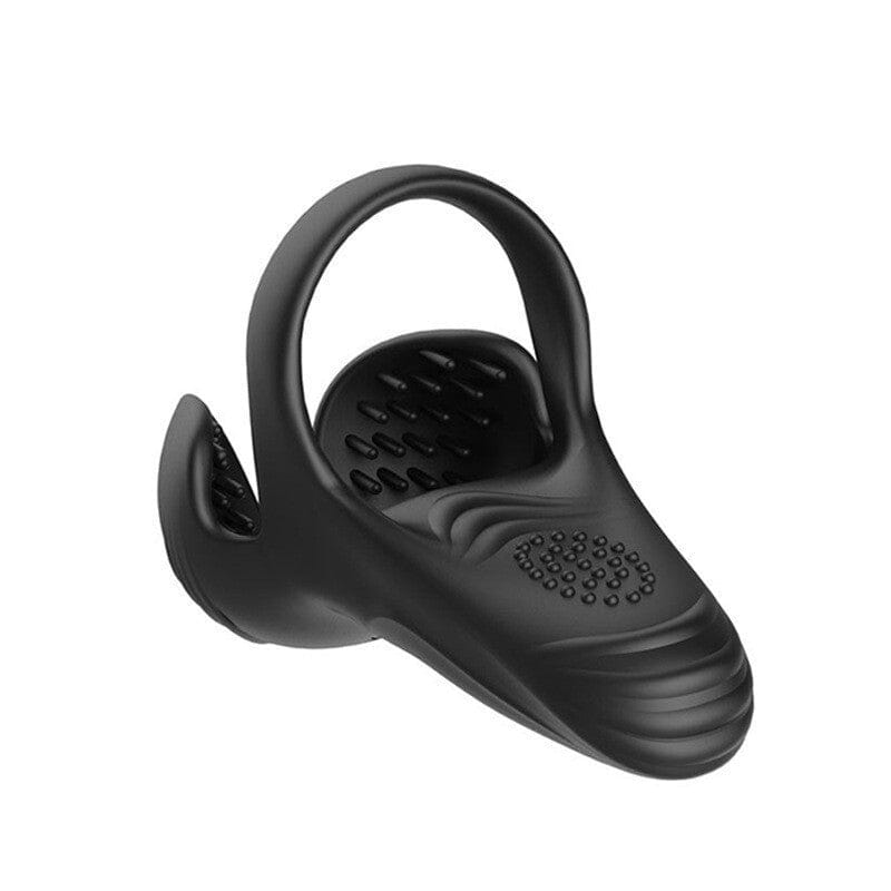 Black men's silicone ring resonance electric massager by Aurenza Shop, featuring smooth silicone design and compact size.