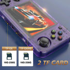 A horizontal retro handheld game console with a 3.5-inch screen, 64GB storage, open source, portable design, suitable for boys.