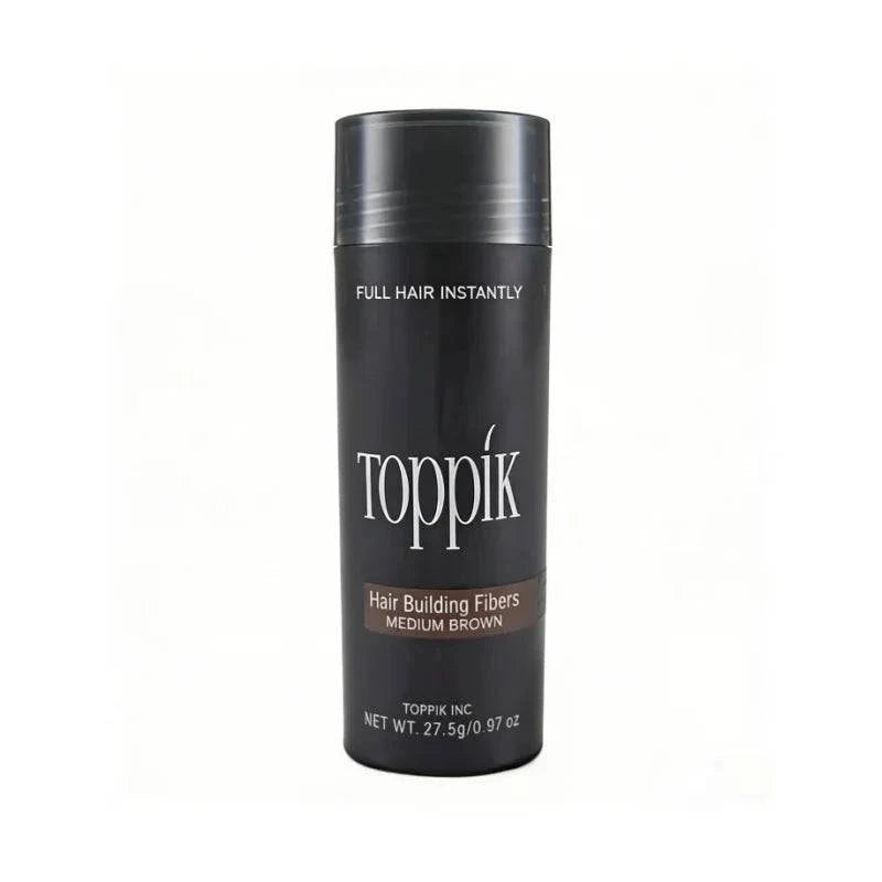 Aurenza Shop Toppik Hair Building Fibers in medium brown, designed to instantly thicken and fill in fine or thinning hair for men and women.