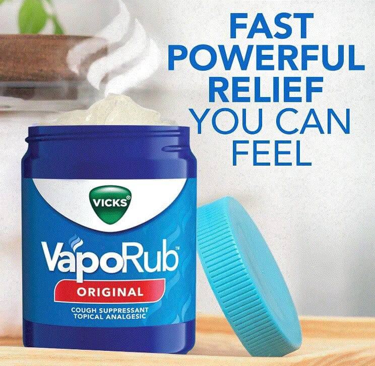 Vicks Vaporub ointment 1.76 oz jar with label, used for cold relief and soothing congestion, by Vicks.